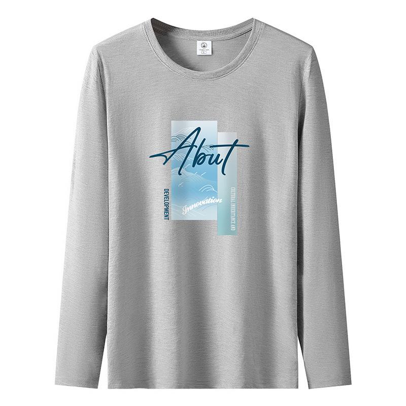 

S-5XL Мужская футболка с длинными рукавами из чистого хлопка, большой размер, с круглым вырезом S светло-серый