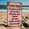 German Vintage "Family Rules" Metal Tin Sign Rustic Home Decor