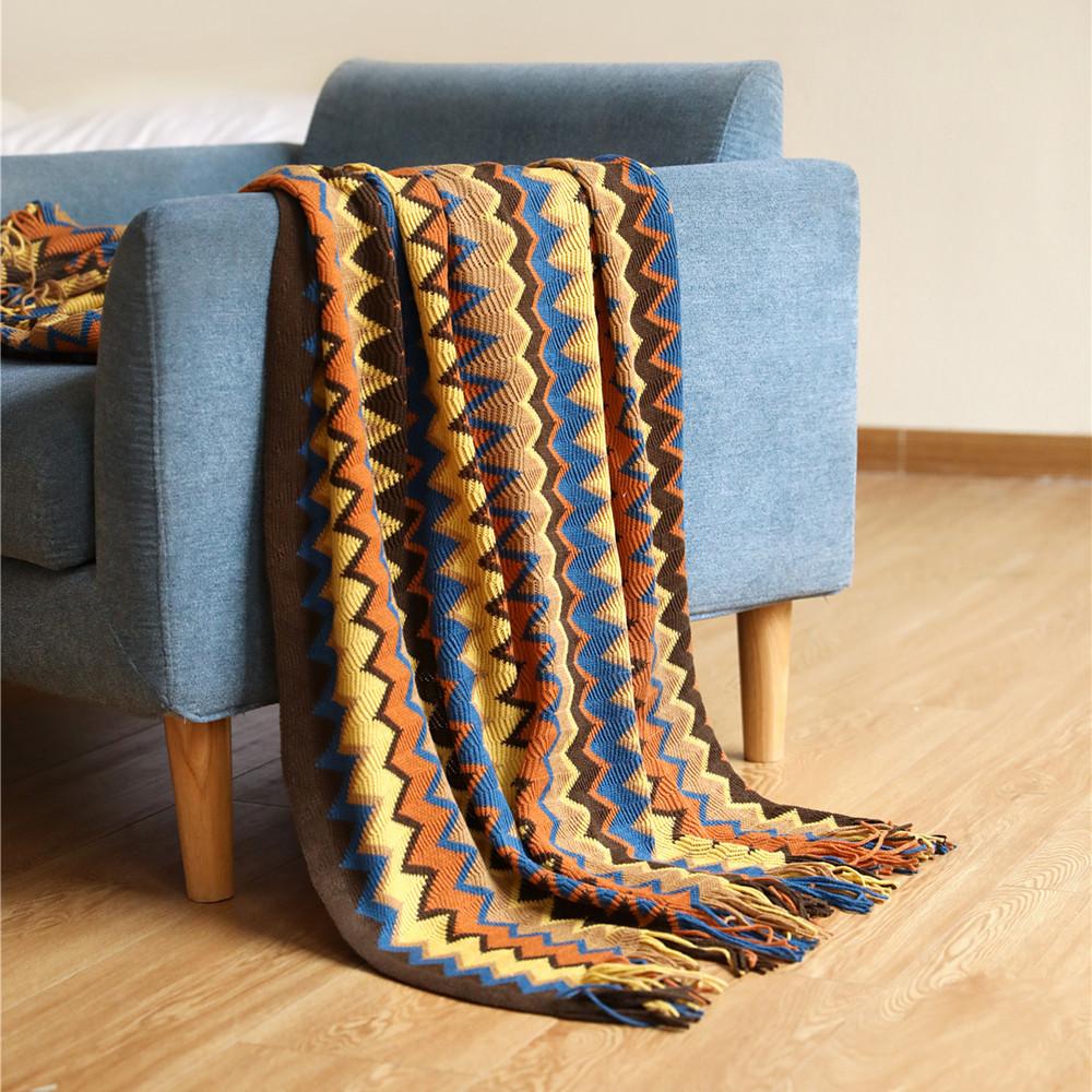 

Boho Throw Blanket Ethnic Style Knitted Sofa Cover Blanket Summer Air Conditioning Blanket Cozy Office Naptime Hitching Blanket For Home Decor 110*150cm