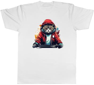 DJ Cat Mens TShirt Music Decks Headphones Remix Tee Gift