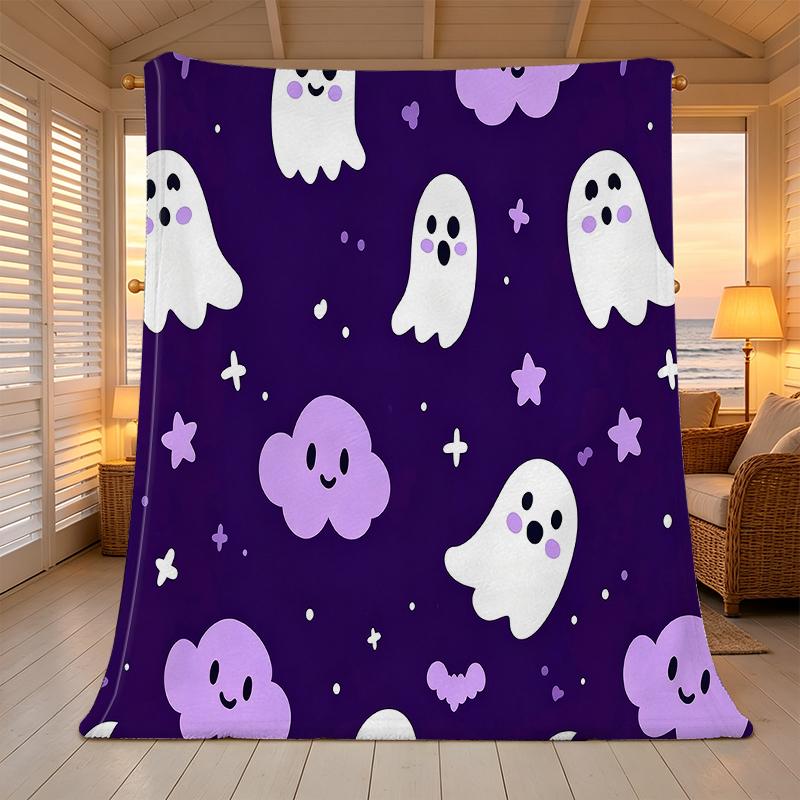 Plush Flannel Blanket, Cute Ghost Series Soft Warm Throw Machine Washable Cozy Blanket for Home, Office Naps, Halloween & Christmas Gift