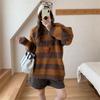 Contrasting color striped pullover sweater women's autumn and winter new loose lazy style casual soft waxy knitted sweater top women