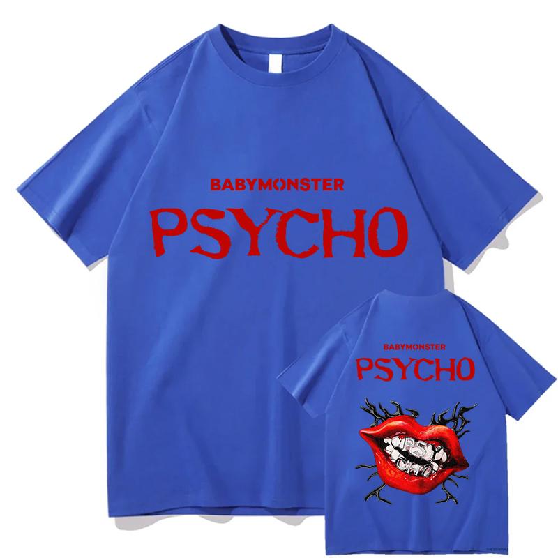 T-shirt BABYMONSTER PSYCHO Coton Haute Qualité Manches Courtes Rétro Décontracté Impression Graphique Unisexe T-shirt Mode Streetwear Nouveau