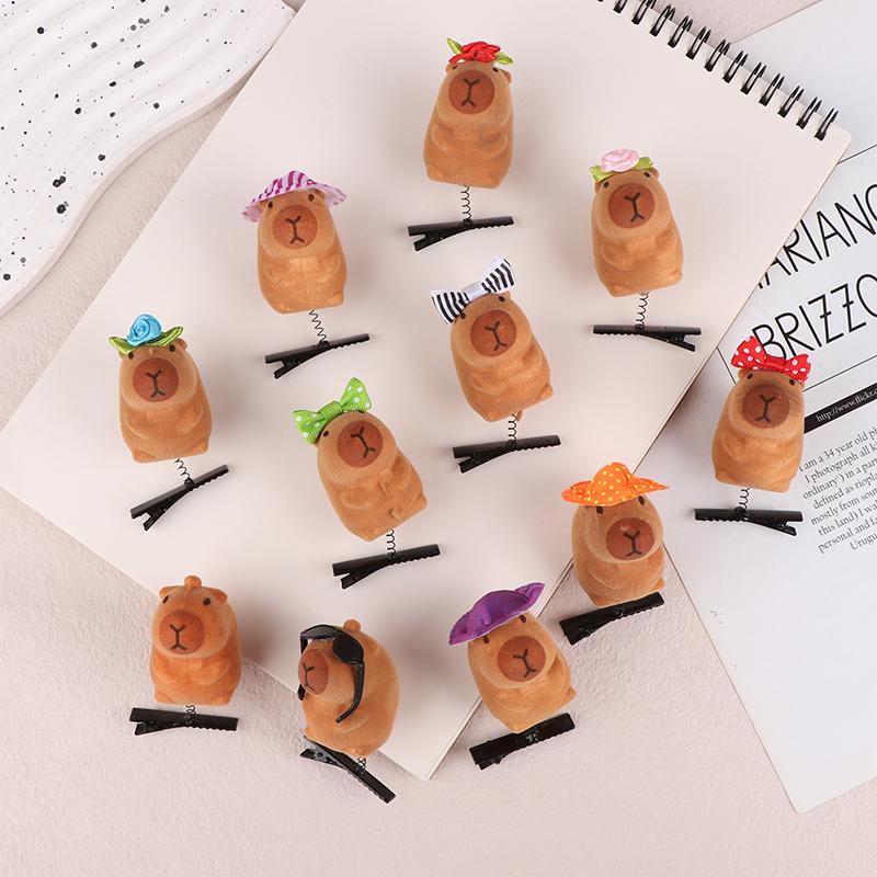 3 Stück Beflockung Lustige 3D Capybara Feder Plüsch Haarnadel Tier Lieblich Haarspange Accessoires Kopfschmuck