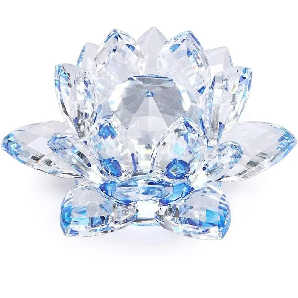 Hue Reflection Crystal Lotus Flower 3 Foots Sturdy Glass Lotus Feng Shui Decor Lucky Charm Anti-slip Crystal Flower Figurine