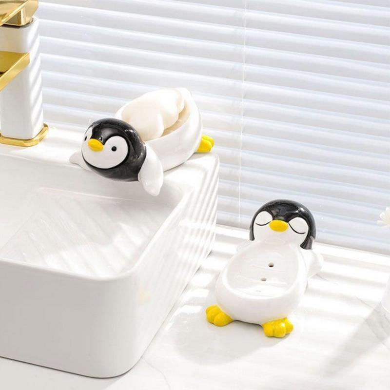 1 Stück Seifenkiste in Pinguinform aus Keramik, Ablaufseifenschale, Badezimmer, Dusche, Seifenhalter, Schwammablage, Küche, Badezimmer-Zubehör