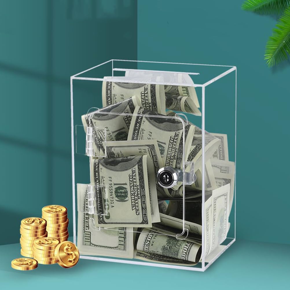 DOITOOL Donation Box with Ballot Piggy Donation Charity with Piggy Large Money Acrylic Piggy Bank Lock, Acrylic, Large, Transparent, Box, Bank, Box,