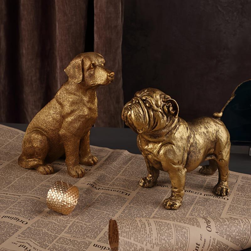 Golden Animal Series Ornament Toys: Simulated Pet Dog Decor for Living Rooms