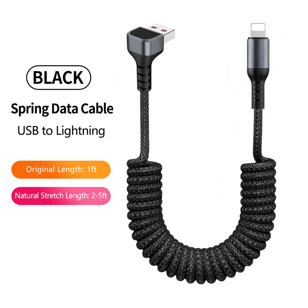 Electronic Accessories 100W 90 Degree Right Angled USB-C Coiled Retractable Data Cable Pure Copper Conductor Braid