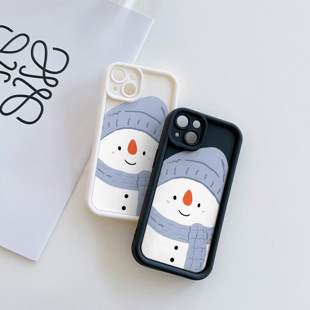 Cute Snowman Pattern Soft TPU Phone Case for iPhone 17 Air 16 15 14 Pro Max Plus 13 12 Mini 8 7 X Xs Back Cover