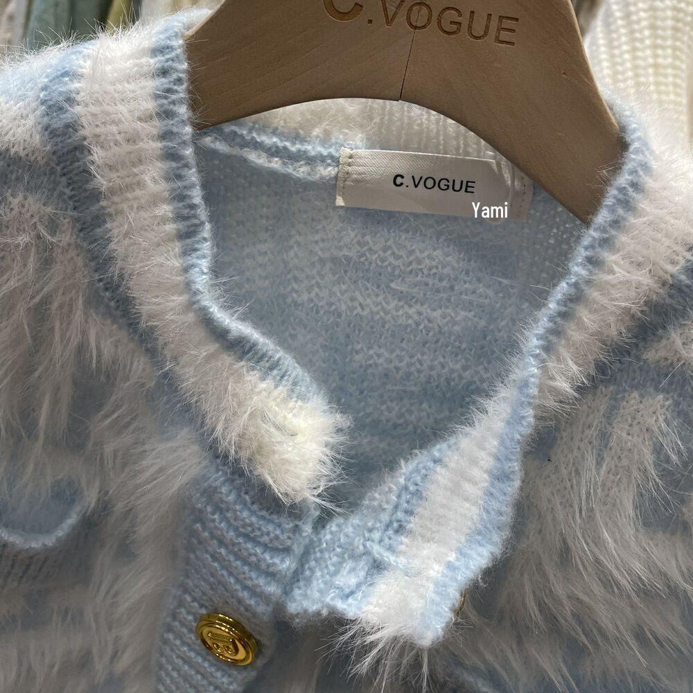 Women's Autumn/Winter Petite Faux Mink Knit Cardigan Sweater