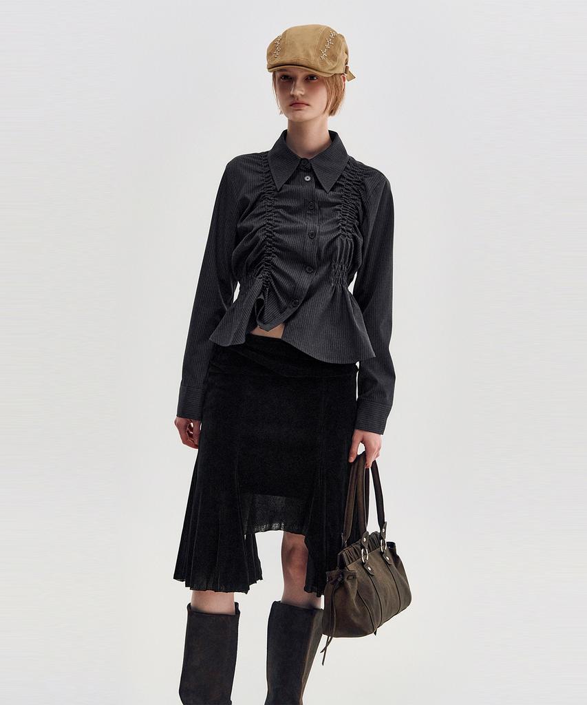 Kimjisu Velvet Jersey Gored Skirt _ Black