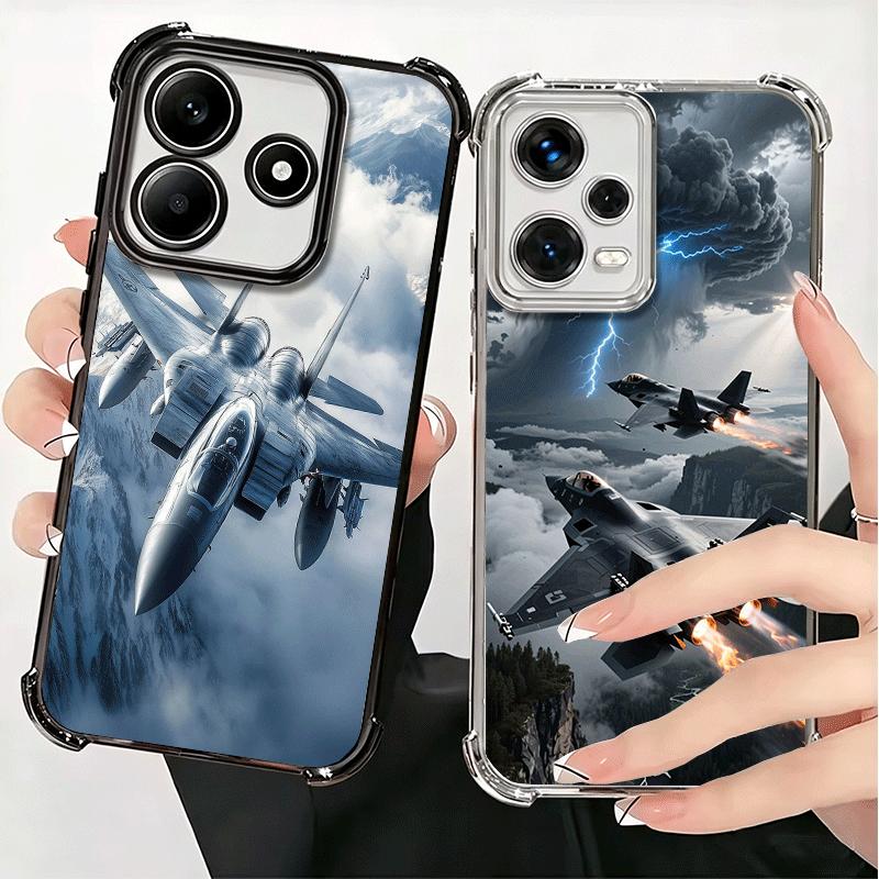 Aircraft Helicopter Formation Soft Phone Case For Xiaomi Redmi Note 14 15 Pro Plus 13 12 11S 11T 5G 10 9S 9 Plating Anti-Fall Fu