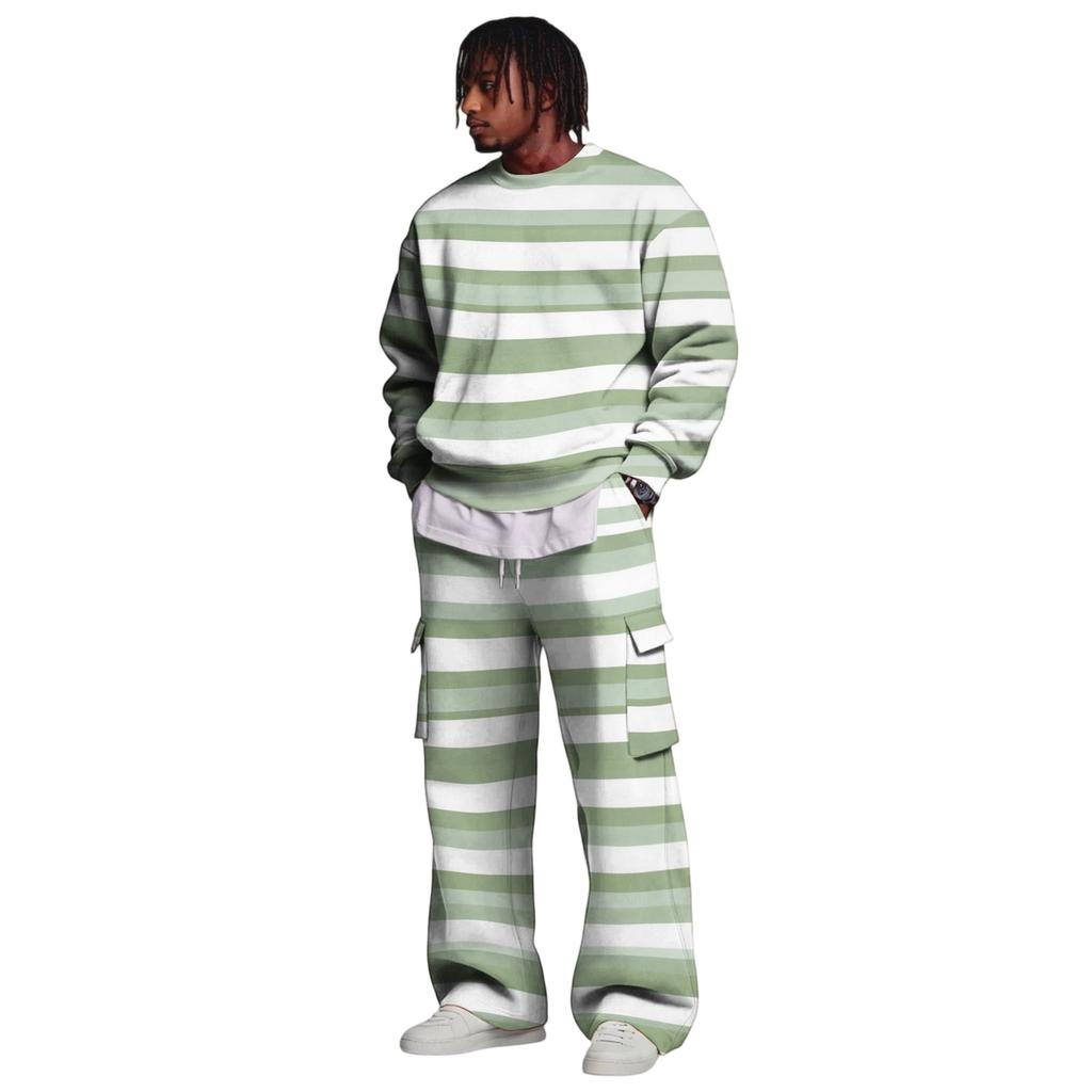 Set da Uomo con Felpa a Strati e Pantaloni Cargo con Vita Elasticizzata
