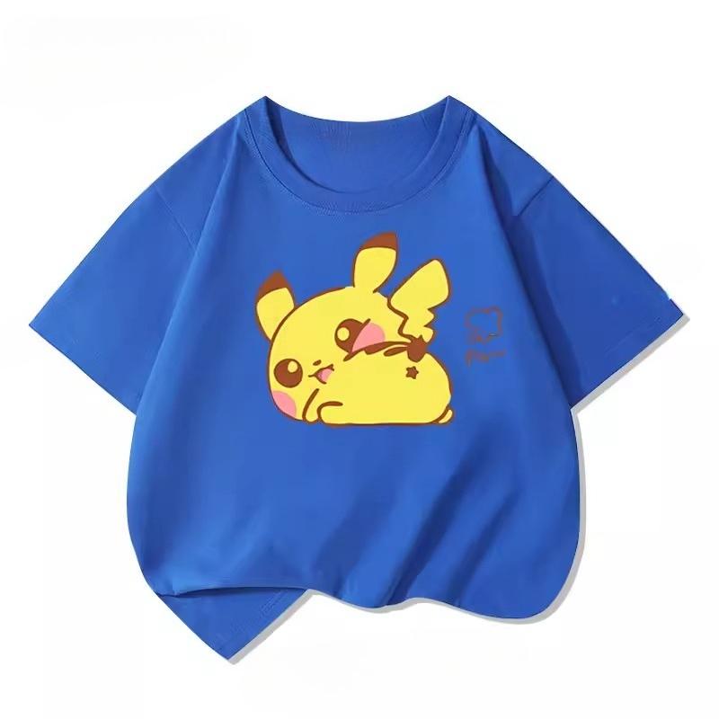 Potdemiel Summer New Pikachu Print Childrens Cotton TShirt Boys and Girls Comfortable and Breathable Childrens TShirt