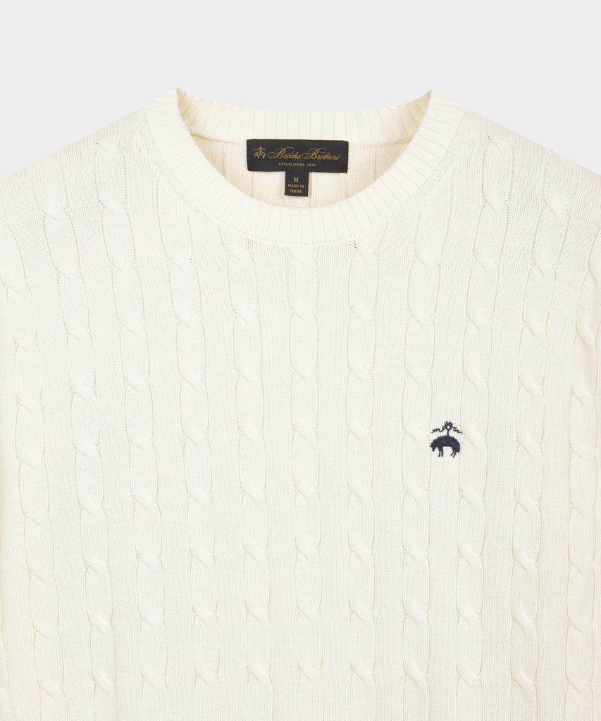 BROOKS BROTHERS Cotton Cable Crewneck Sweater (Ivory) (Bbwrmbg102)