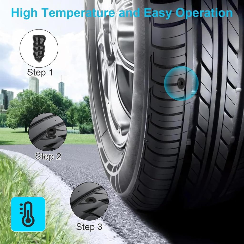 Linkstyle 60PCS Tire Plug Kit, Tire Repair Rubber Nails, Vacuum Tyre Repair Screws Fast Repair Kit With A Box, Screwdriver, For Car Motorcycle Truck