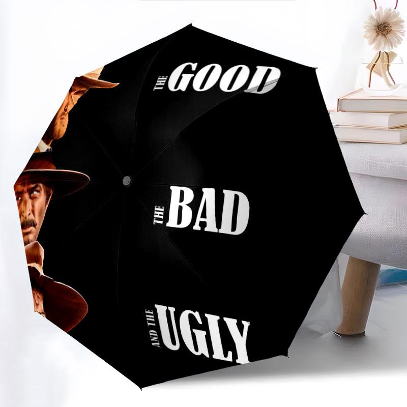The Good, the Bad and the Ugly, automatic folding umbrella, portable and foldable design, 8 ribs, a Christmas or birthday gift.