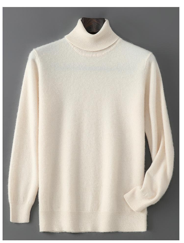 100% Pure Wool Men's High Neck Loose Knit Cashmere Sweater - Autumn/Winter Pullover Sweater