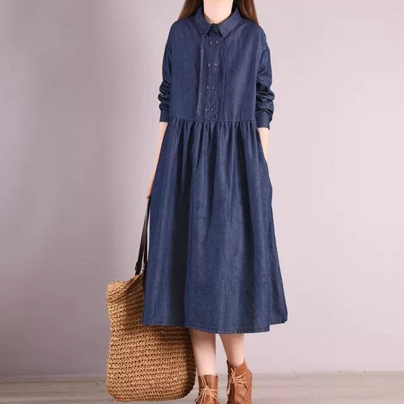 

Loose Plus Size Women s Shirt Denim Dress M синій