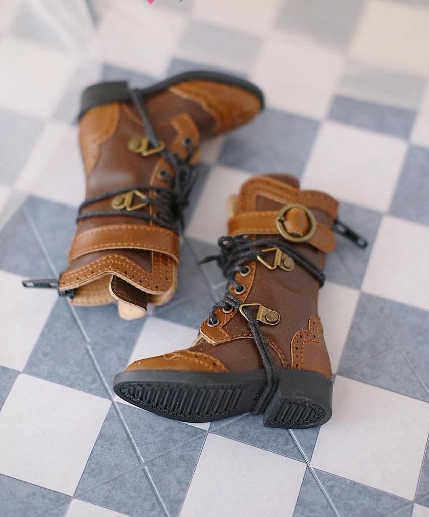 [Dolly Para] Doll boots, 4-minute, boys and girls, Kumako stacked genuine leather boots (brown)