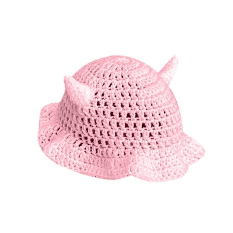 Knitted Cap Winter Warm Hat Cute Devil Horns Knit Hat Halloween Gift for Women розовый