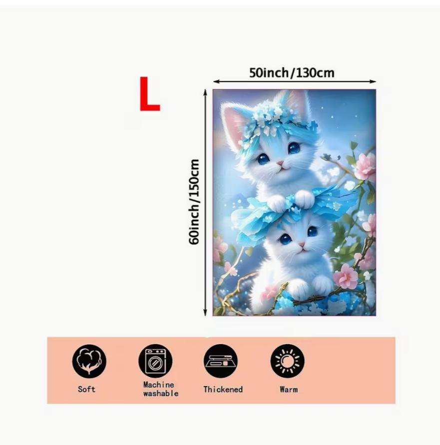Four Seasons Blanket with Two Blue Kitten Pattern Warm Cozy Blanket Sofa Bed Blanket for Office Camping Travel Home Decor