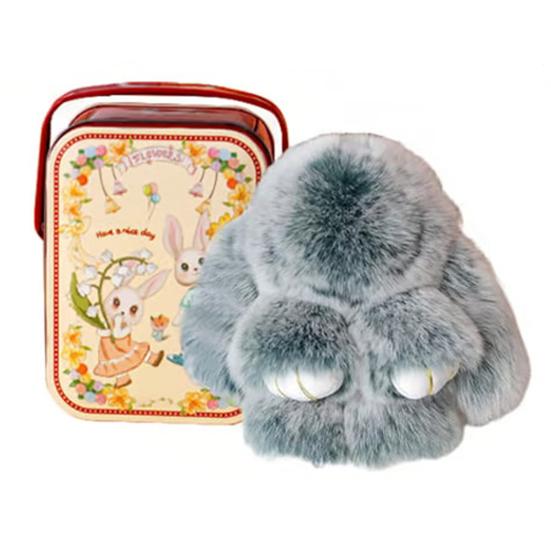 

Cute Bunny Plush Keychain with Tin Handmade Soft Pom Pom Rabbit Bag Charm for Women Girls Easter Birthday Gift G