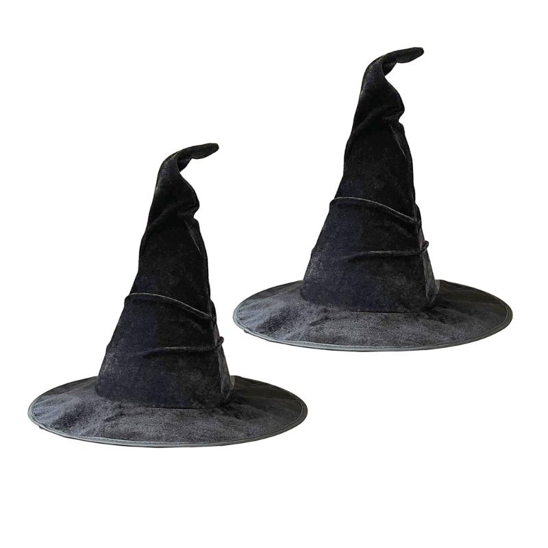 

Elegant Witch Hat Soft And Nonwoven Fabric Folded Design Wizard Hat For Halloween Costumes Parties Hats 2pcs чёрный