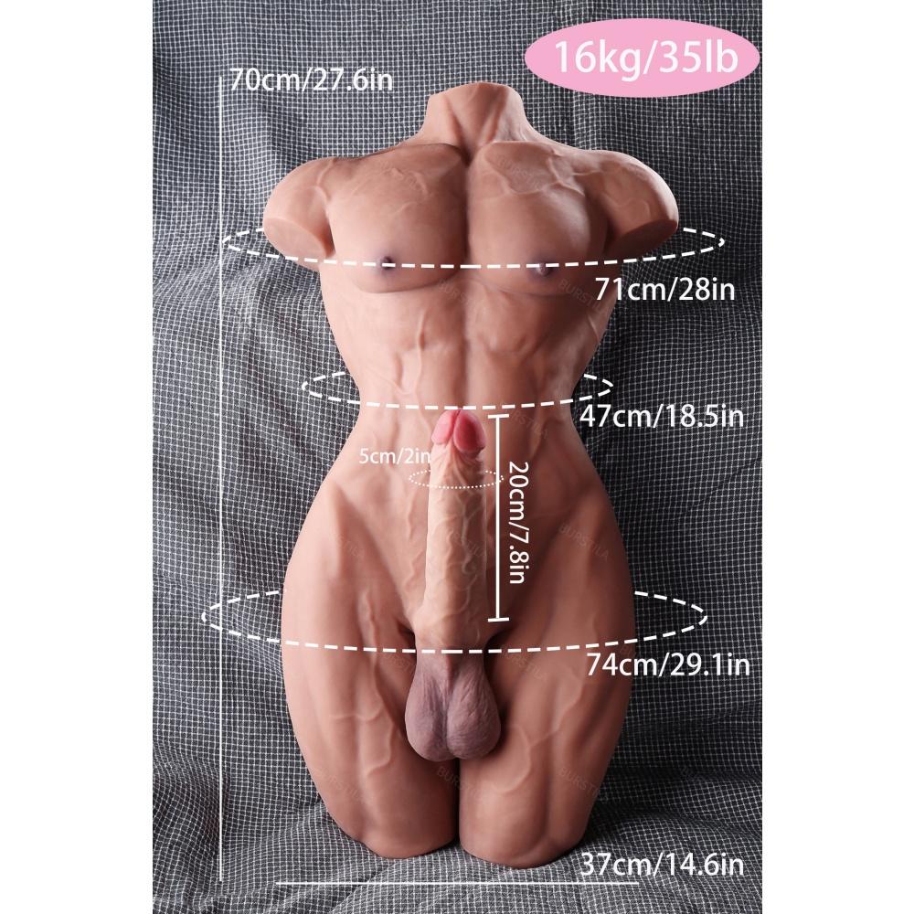 Sexpuppe Sexy Muskeln Großer Dildo Gay Einsetzbar Anal Großer Po Bodybuilding Torso Puppe 16KG Halber Körper Freund Sexspielzeug