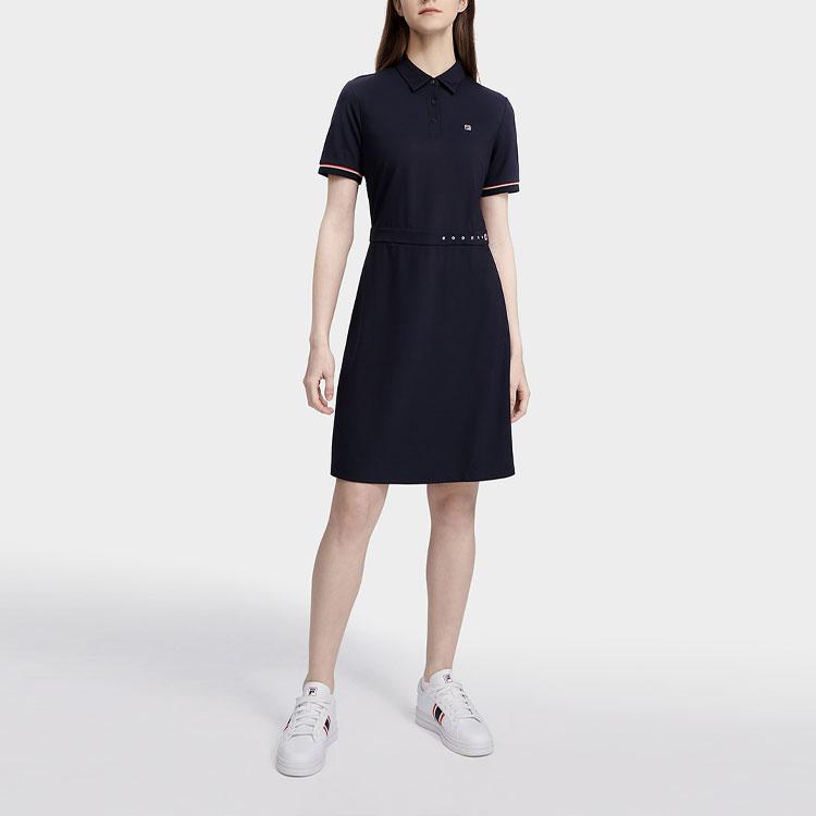 Fila Classic Business Comfortable Polo Dress With Letter Print Women Dresses Legendary-Blue F11W321305F-NV
