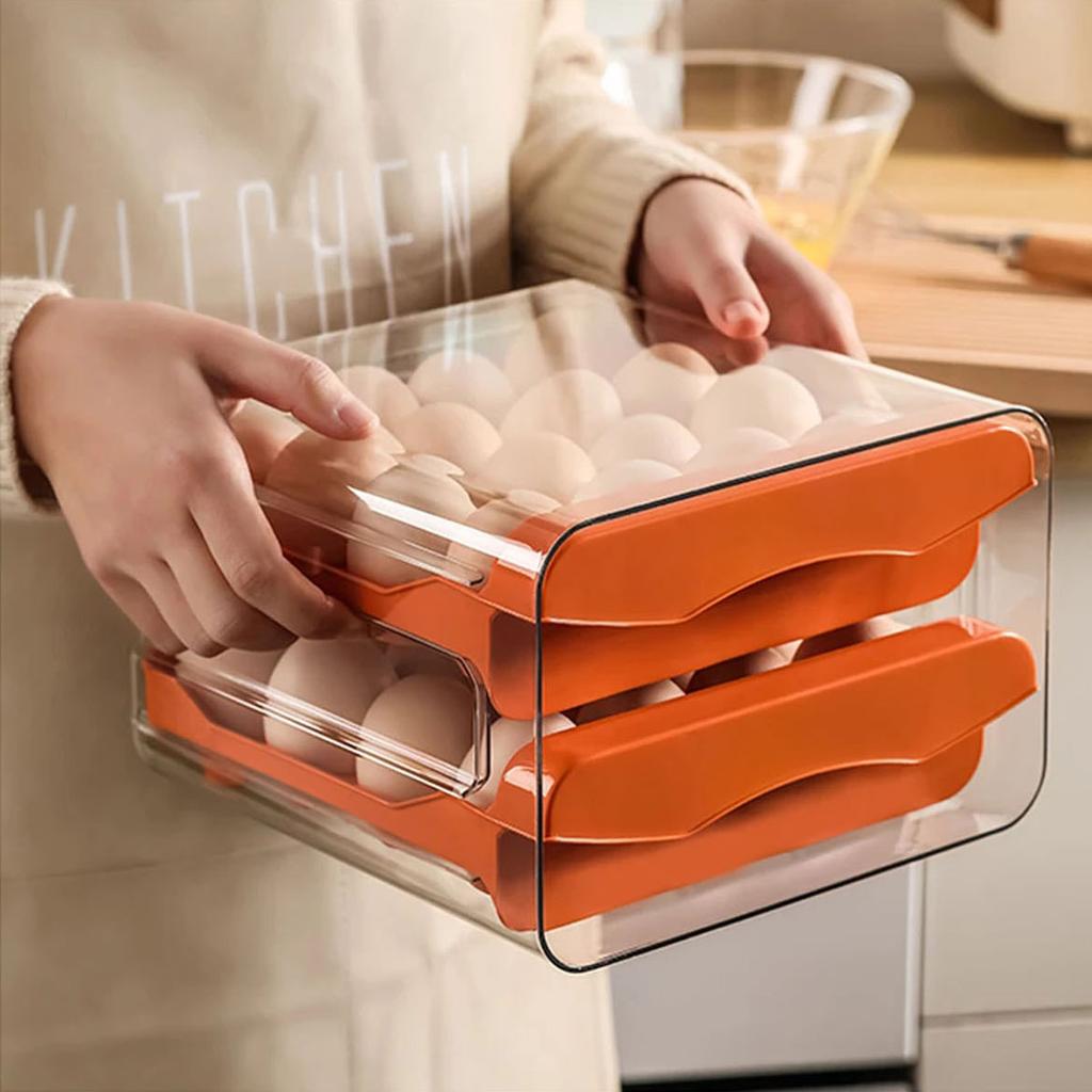 1pcRefrigerator egg storage box drawer type crisper kitchen egg carton tray can be stacked double-layer egg shelf