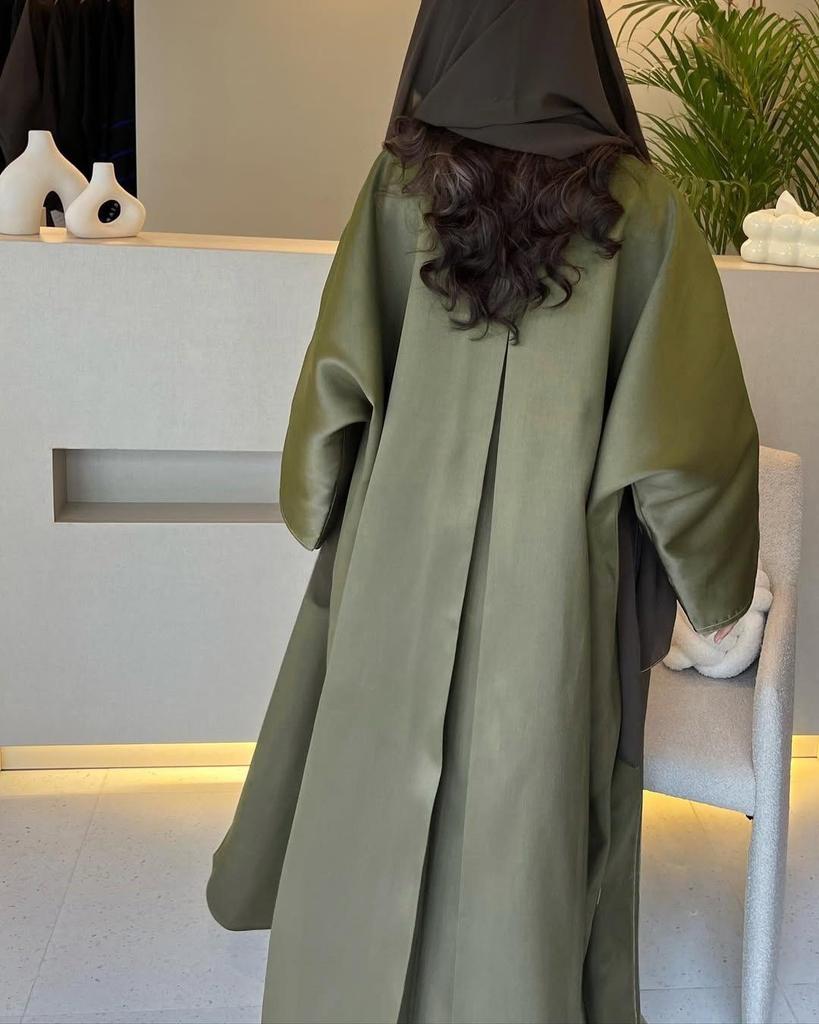 MQ191 Muslimská saténová abaya: Středovýchodní dlouhý roucho, Volný jednobarevný kardigan jako svrchní oděv