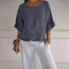 New summer women's short-sleeved round neck cotton and linen solid color loose version European and American shirts for women