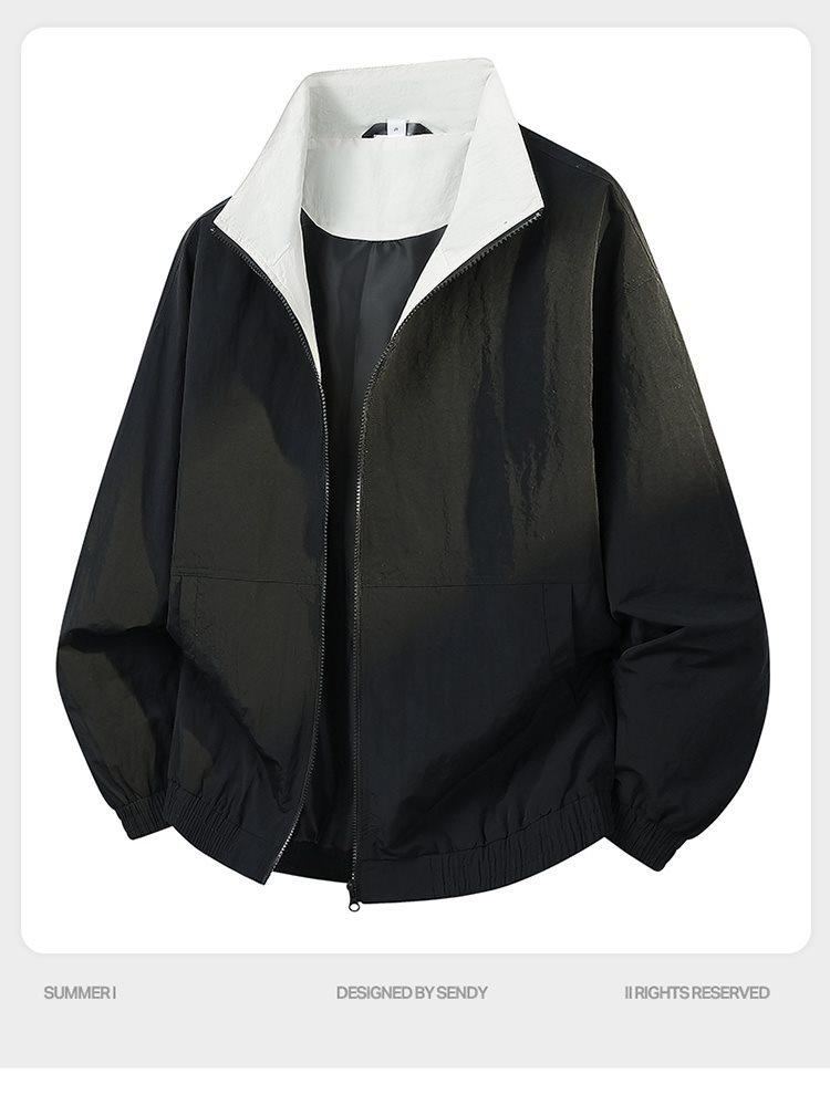2026 Spring Men s Trendy Retro Windproof Reversible Jacket: Versatile, Comfortable, Loose-Fit Casual Outerwear 3XL чёрный