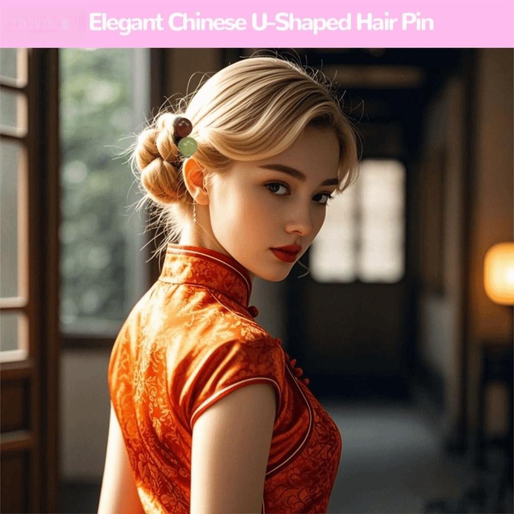 Three Tooth Hair Accessory Beaded Meatball Disc Sturdy Hair Fork  Hair Buns