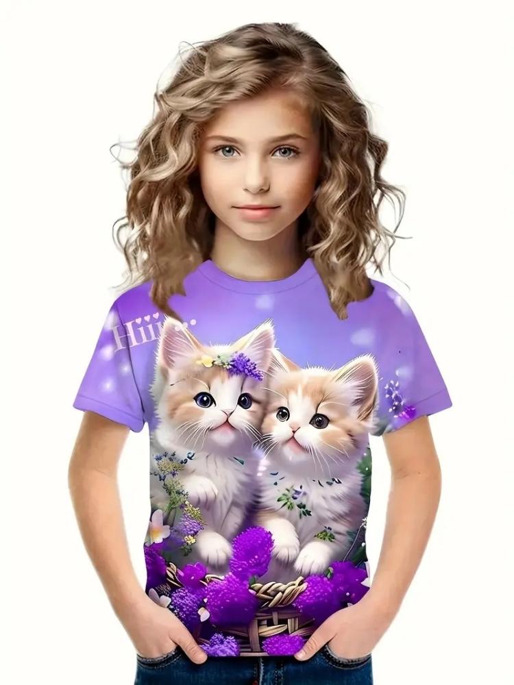 Kids Clothes Girls Boys Casual Tops Colorful Animal Cat 3D Printing Child T-Shirt Summer Children Fashion Short Sleeve Clothing