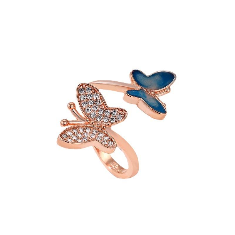 Super Fairy Butterfly Ring with Diamonds for Women, Simple, Fresh and Sweet Opening Adjustable Index Finger Fashion Personalized Ring Jewelry