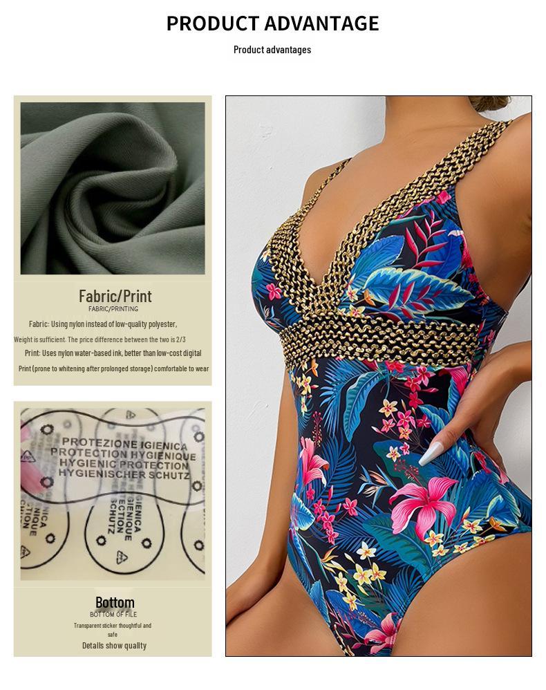 2024 Lebendiger Mehrfarbiger Tief V Spaghetti-Träger Einteiliger Badeanzug