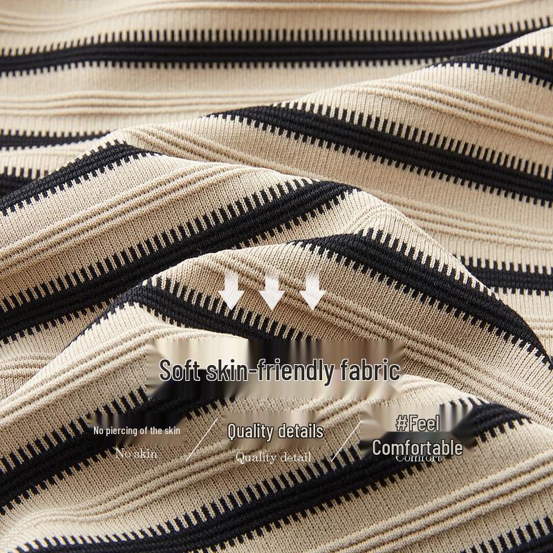 Demana Women's Summer V-Neck Striped Puff Sleeve Knit Dress