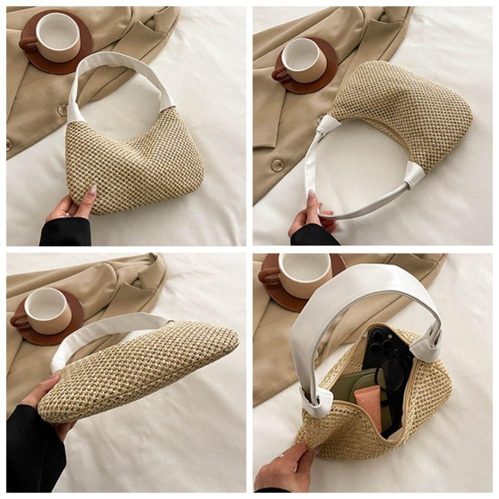 Leisure Weave Straw Bag Summer Beach Handbag Trendy Straw Shoulder Bag  Women