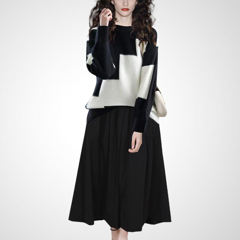 

Western Style Youthful-Looking Black Skirt Salt Series Knitwear Black and White + Black S