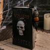 Halloween Skull Book Statue Spooky Resin Skull Spider Web Book Figurine with Grim Reaper Gothic Home Tabletop Decor