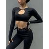 Fashion Long Sleeves Women's Cut Out Sexy Top Quick-Drying Yoga