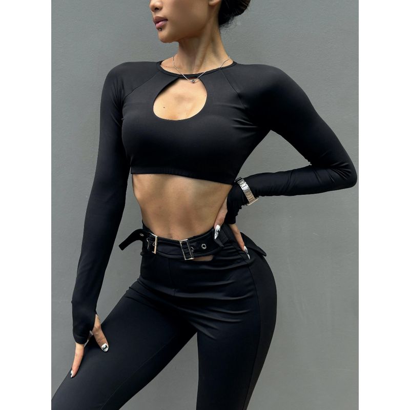 Fashion Long Sleeves Women's Cut Out Sexy Top Quick-Drying Yoga