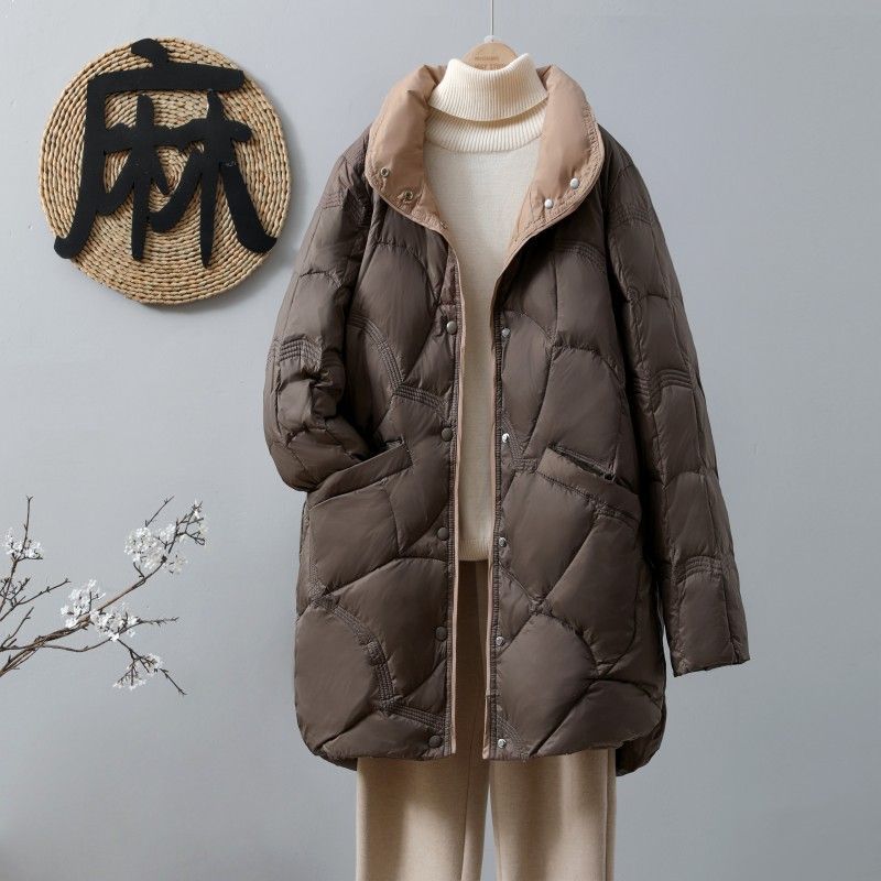 Winter Fashion Stand Collar X-Long Women Down Jackets Female Casual Loose Ultra Lightweigh White Duck Down Warm Coat
