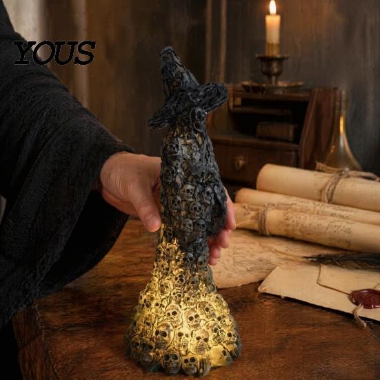 Halloween Skull Witch Statue Skeleton Resin Figurine, Gothic Statue, Spooky Outdoor Haunted House Prop Fantasy Ornament for Desk, Shelf,