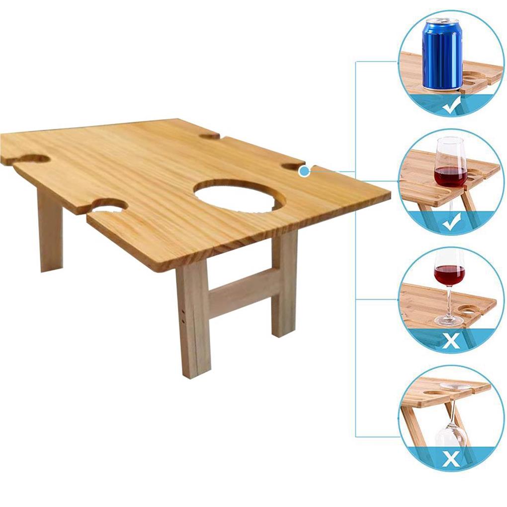 Picnic Wine Foldable Table Portable Solid Color 5 Slot Outside Camping Hiking Barbecue Desk Furniture Accessories