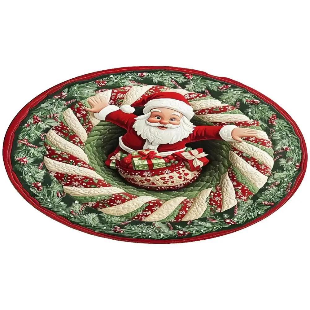 Tapis 3D de Noël Forme Spéciale Père Noël Rouge Antidérapant Décoration d'Ambiance Tapis de Maison Sol P3O3