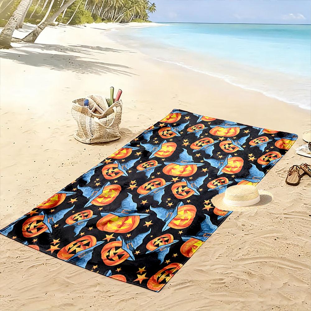 Glowing mystical pumpkin magic Print beach towel, quick drying, suitable for travel, outdoor sports, jogging, the beach and swimming, gift